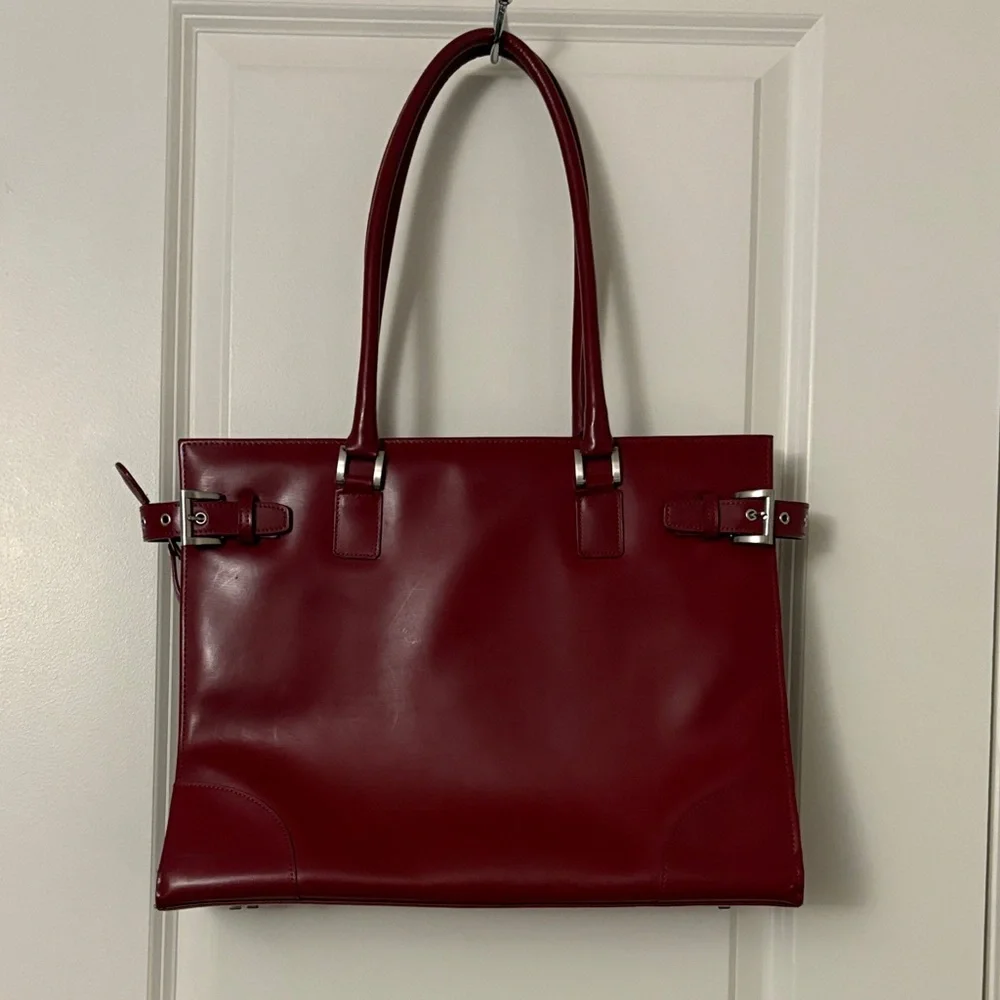 CBK Franklin Covey Deep Red Leather Tote - Picture 3 of 13